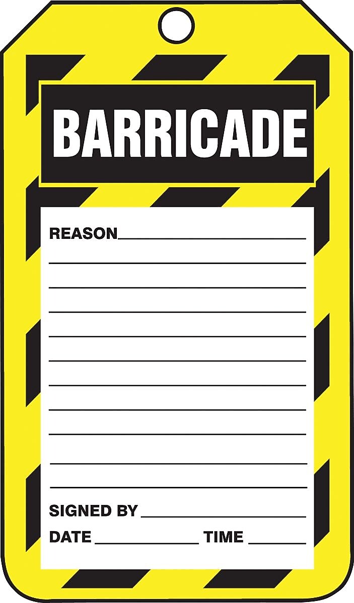 Accuform Safety Tag, BARRICADE, 5¾" x 3¼", RP-Plastic, 25/Pack (TAB107PTP)