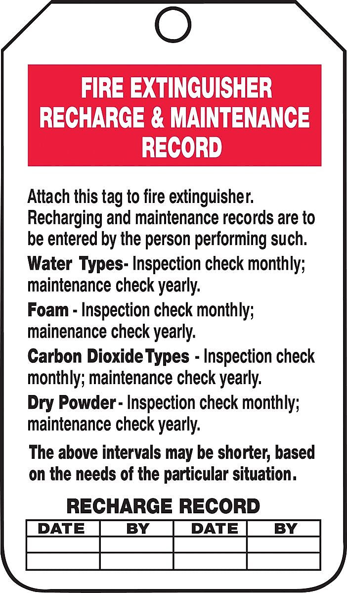 Accuform Safety Tag, FIRE EXTINGUISHER RECHARGE & MAINTENANCE RECORD, 5 3/4"x3 1/4", Plastic, 25/Pack (TRS211PTP)