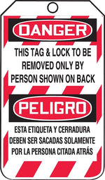 Accuform Bilingual Tag; DANGER TAG & LOCK TO BE REMOVED ONLY BY #, 5 3/4"x3 1/4", Cardstock, 25/Pack (MSPT505CTP)