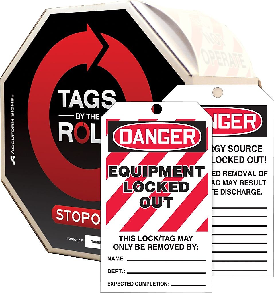 Accuform Tags By-The-Roll, DANGER EQUIPMENT LOCKED OUT, 6 1/4" x 3", PF-Cardstock, 100/Roll (TAR410)