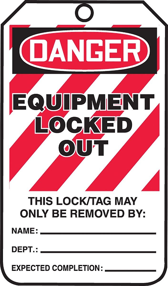 Accuform Safety Tag, DANGER EQUIPMENT LOCKED OUT, 5 3/4" x 3 1/4", PF-Cardstock, 25/Pack (MLT410CTP)