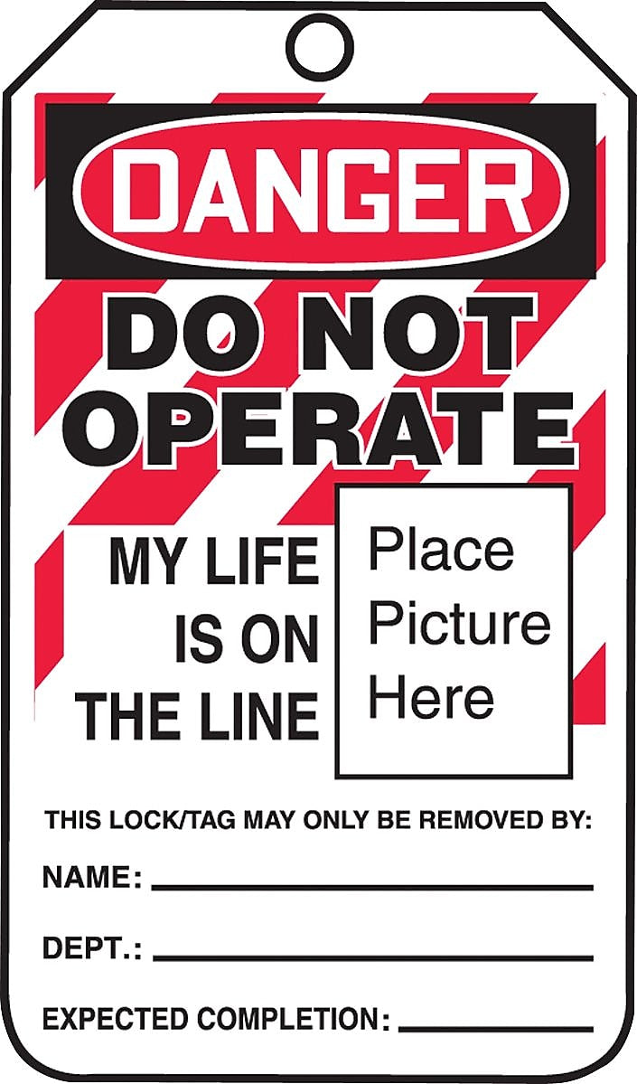 Accuform Safety Tag, DANGER DO NOT OPERATE LIFE IS ON THE LINE, 5¾"x3¼" PF-Cardstock, 25/Pack (MLT600CTP)