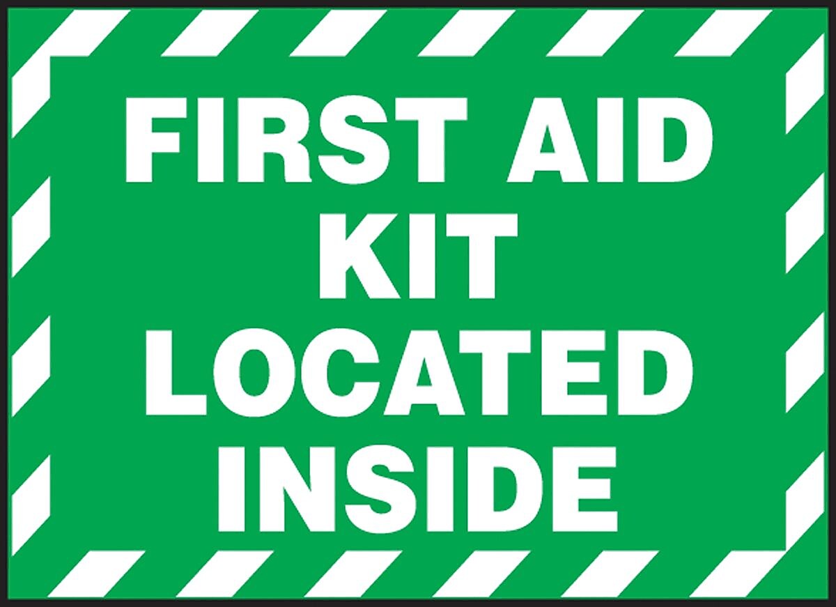 Accuform Safety Label, FIRST AID KIT LOCATED INSIDE, 3 1/2" x 5", Adhesive Vinyl, 5/Pack (LVHR560VSP)