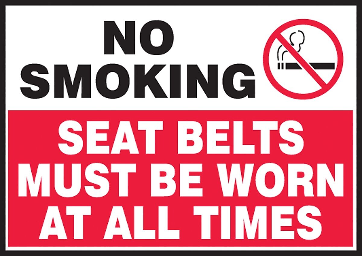 Accuform Label, NO SMOKING SEAT BELTS MUST BE WORN AT ALL TIMES, 3 1/2"x5", Adhesive Vinyl, 5/Pack (LVHR512VSP)