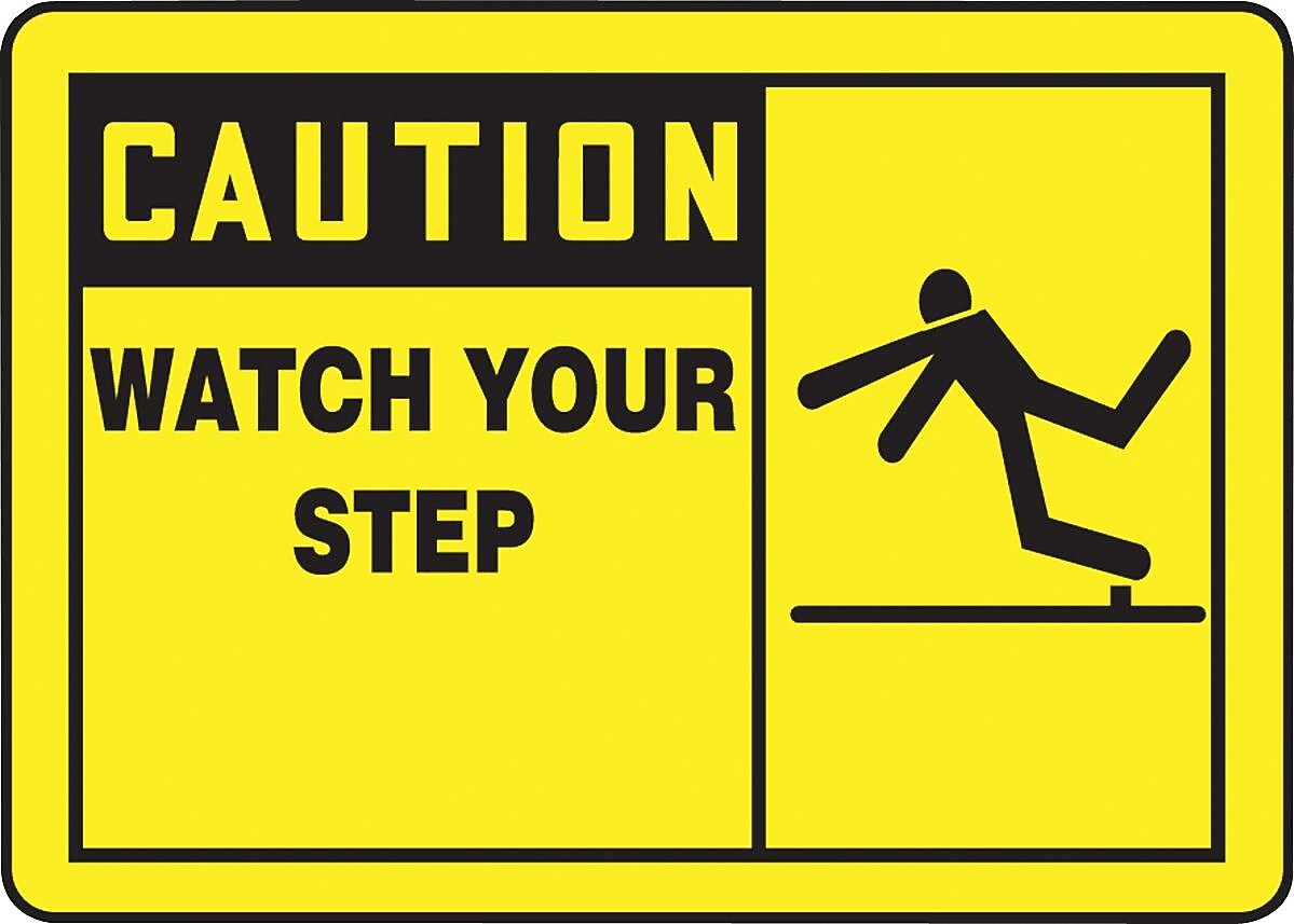Accuform Signs Safety Label, CAUTION WATCH YOUR STEP, 3 1/2" x 5", Adhesive Vinyl, 5/Pack