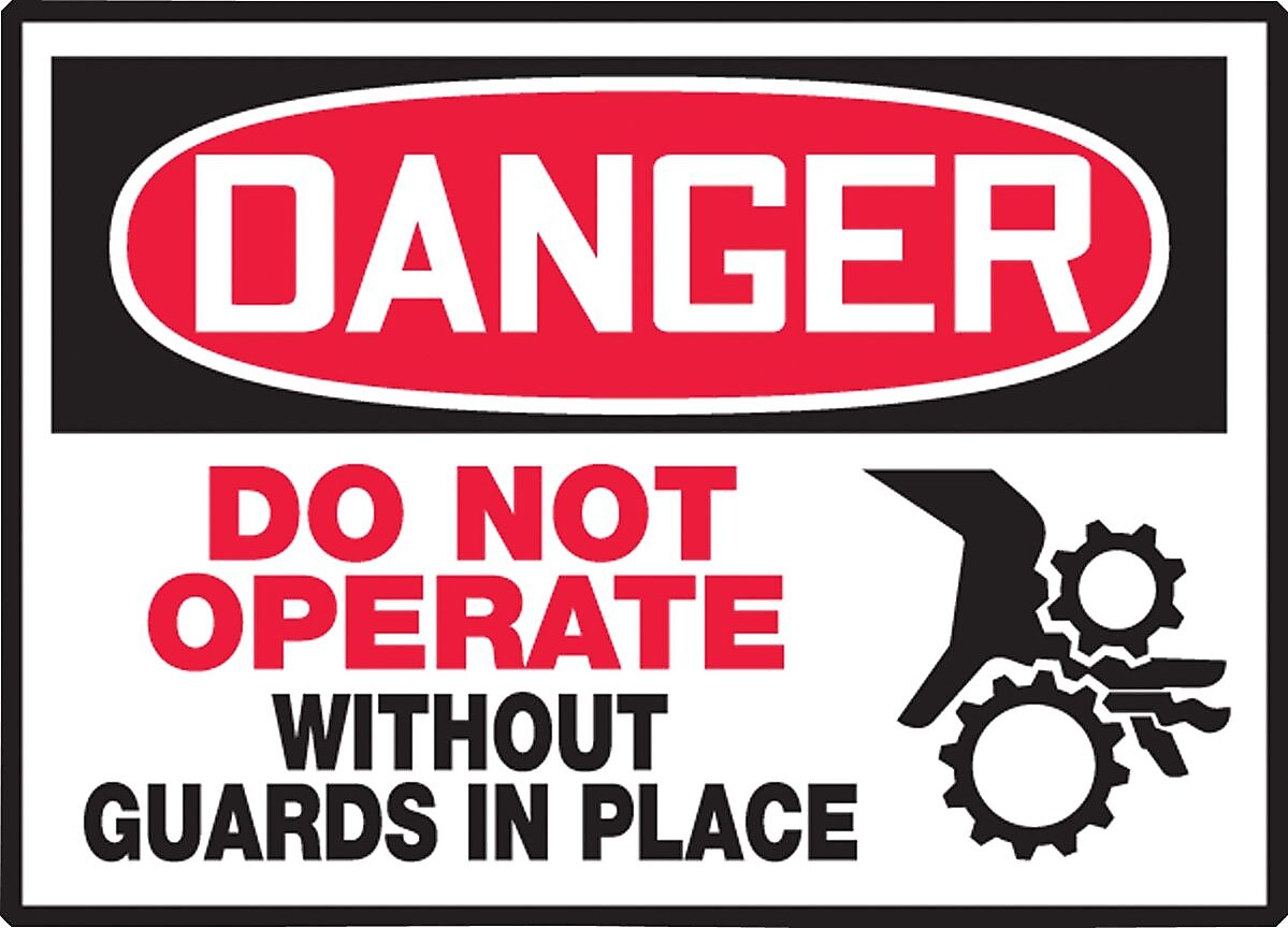 Accuform Safety Label, DANGER DO NOT OPERATE WITHOUT GUARDS IN PLACE, 3 1/2" x 5", Adhesive Vinyl, 5/Pack (LEQM137VSP)
