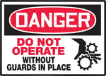 Accuform Safety Label, DANGER DO NOT OPERATE WITHOUT GUARDS IN PLACE, 3 1/2" x 5", Adhesive Vinyl, 5/Pack (LEQM137VSP)