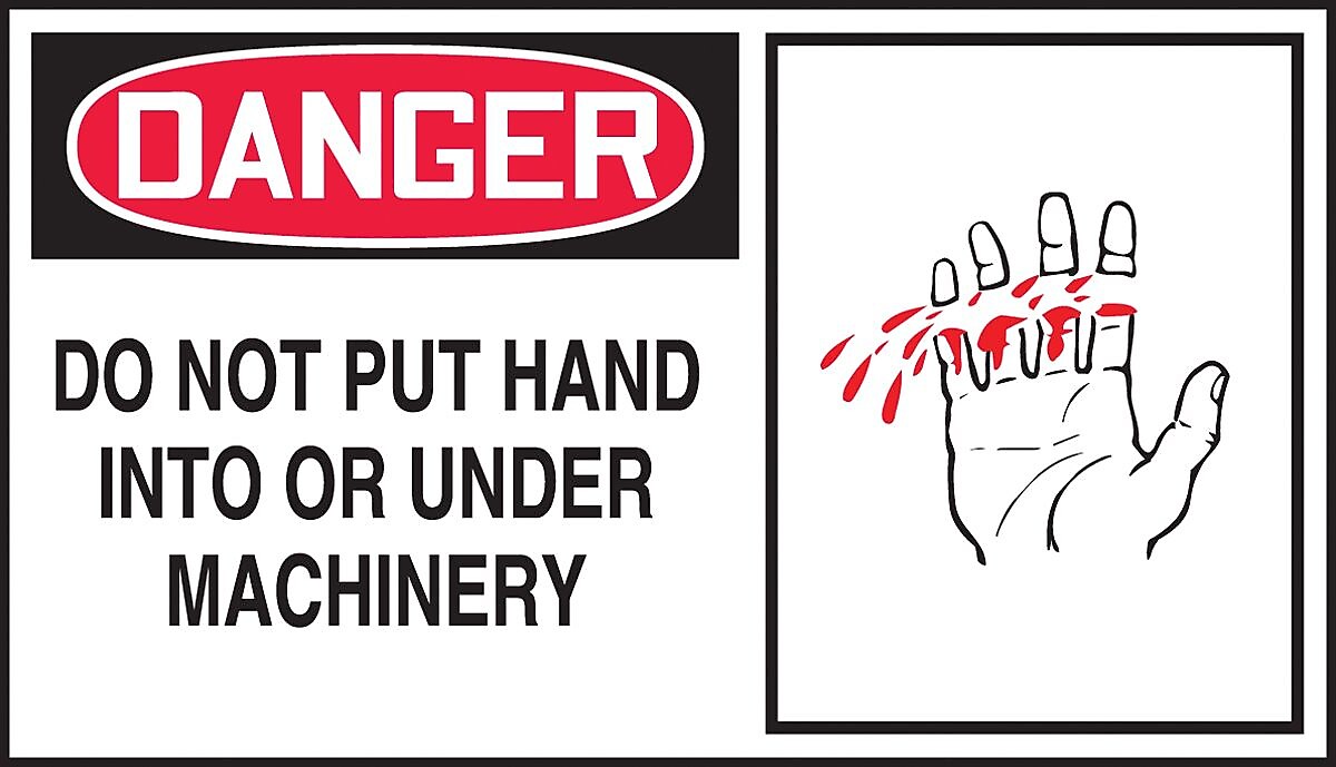 Accuform Label, DANGER DO NOT PUT HAND INTO OR UNDER MACHINERY, 4"x7", Adhesive Vinyl, 5/Pack (LEQM023VSP)