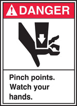 Accuform Safety Label, DANGER PINCH POINTS WATCH YOUR HANDS, 5" x 3 1/2", Adhesive Vinyl, 5/Pack (LEQM013VSP)