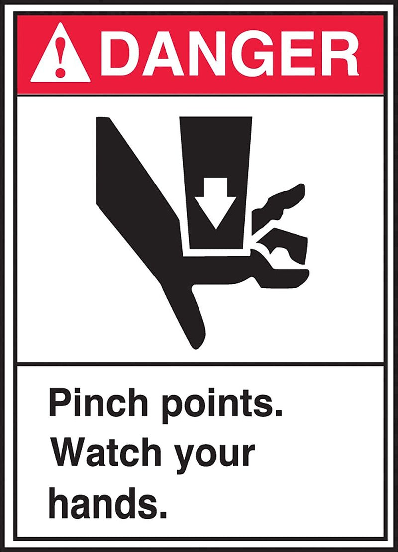 Accuform Safety Label, DANGER PINCH POINTS WATCH YOUR HANDS, 5" x 3 1/2", Adhesive Vinyl, 5/Pack (LEQM013VSP)