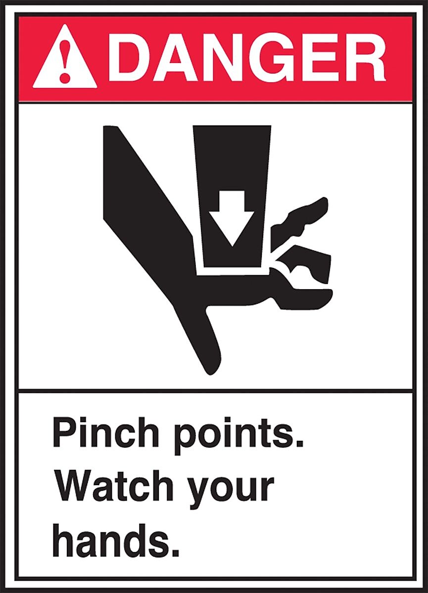 Accuform Safety Label, DANGER PINCH POINTS WATCH YOUR HANDS, 5" x 3 1/2", Adhesive Vinyl, 5/Pack (LEQM013VSP)