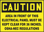 Accuform Signs Safety Label; ELECTRICAL PANEL MUST BE KEPT CLEAR FOR 36 INCHES, 3 1/2"x5", Vinyl, 5/Pack