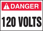 Accuform Signs Safety Label, DANGER 120 VOLTS, 3 1/2" x 5", Adhesive Vinyl, 5/Pack