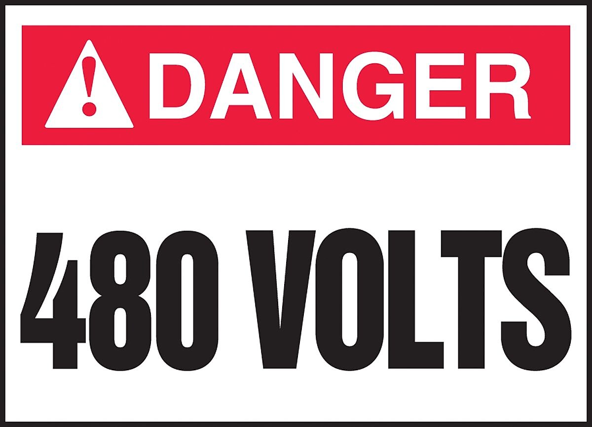 Accuform Safety Label, DANGER 480 VOLTS, 2 1/2" x 3 1/2", Adhesive Vinyl, 5/Pack (LELC174VSP)