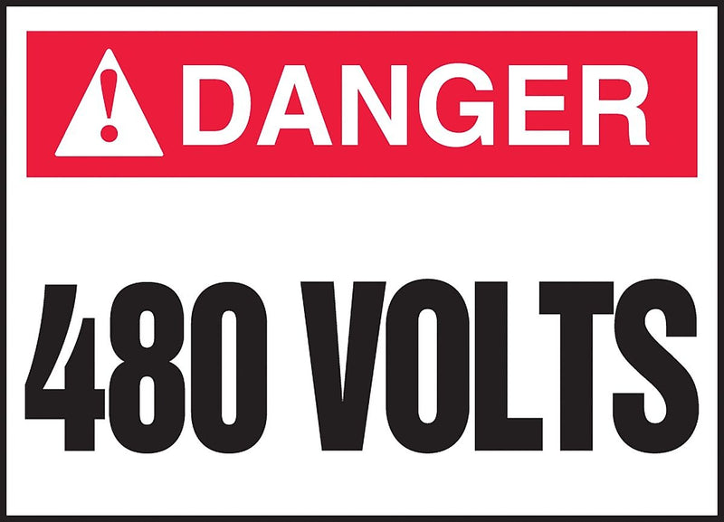 Accuform Safety Label, DANGER 480 VOLTS, 2 1/2" x 3 1/2", Adhesive Vinyl, 5/Pack (LELC174VSP)