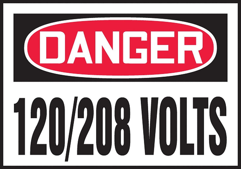 Accuform Safety Label, DANGER 120/208 VOLTS, 3 1/2" x 5", Adhesive Vinyl, 5/Pack (LELC154VSP)