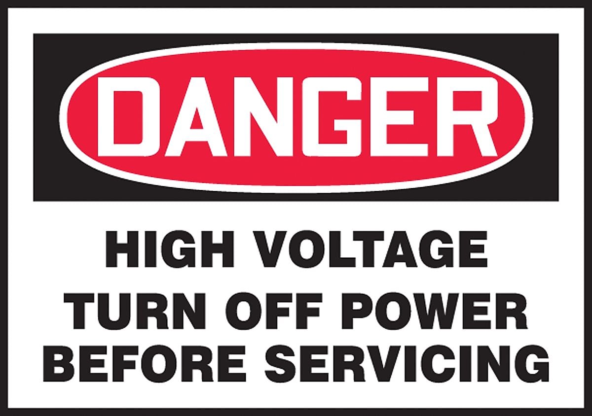 Accuform Label, DANGER HIGH VOLT TURN OFF POWER BEFORE SERVICING, 3½"x5" Adhesive Vinyl, 5/Pack (LELC103VSP)