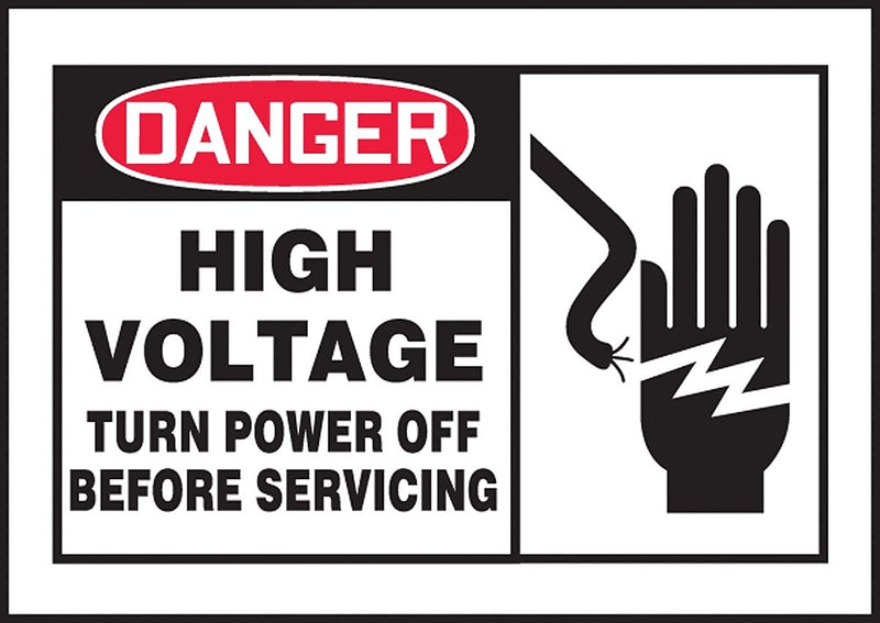 Accuform Label, DANGER HIGH VOLT TURN POWER OFF BEFORE SERVICING, 3½"x5" Adhesive Vinyl, 5/Pack (LELC054VSP)