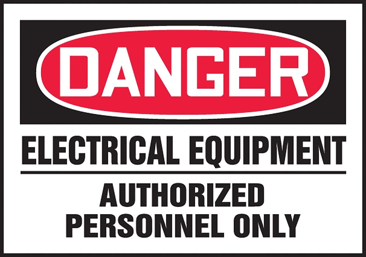 Accuform Label, DANGER ELECTRICAL EQUIPMENT-AUTHORIZED PERSONNEL, 3 1/2"x5" Adhesive Vinyl, 5/Pack (LELC001VSP)