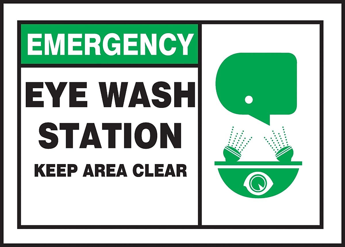 Accuform Label, EMERGENCY EYE WASH STATION KEEP AREA CLEAR, 3 1/2"x5", Adhesive Vinyl, 5/Pack (LFSD904VSP)