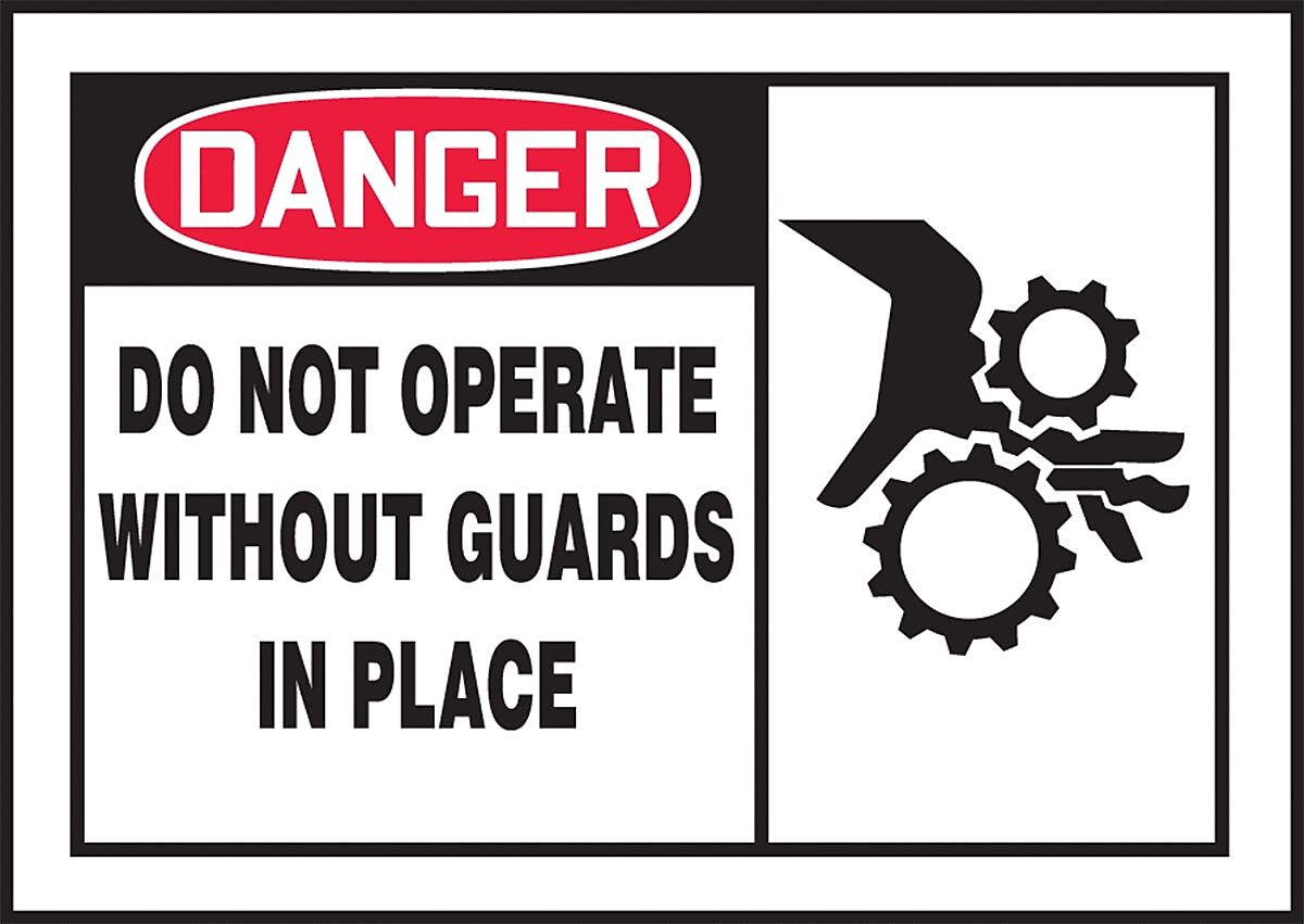Accuform Safety Label, DANGER DO NOT OPERATE WITHOUT GUARDS IN PLACE, 3½" x 5", Adhesive Vinyl, 5/Pack (LEQM019VSP)