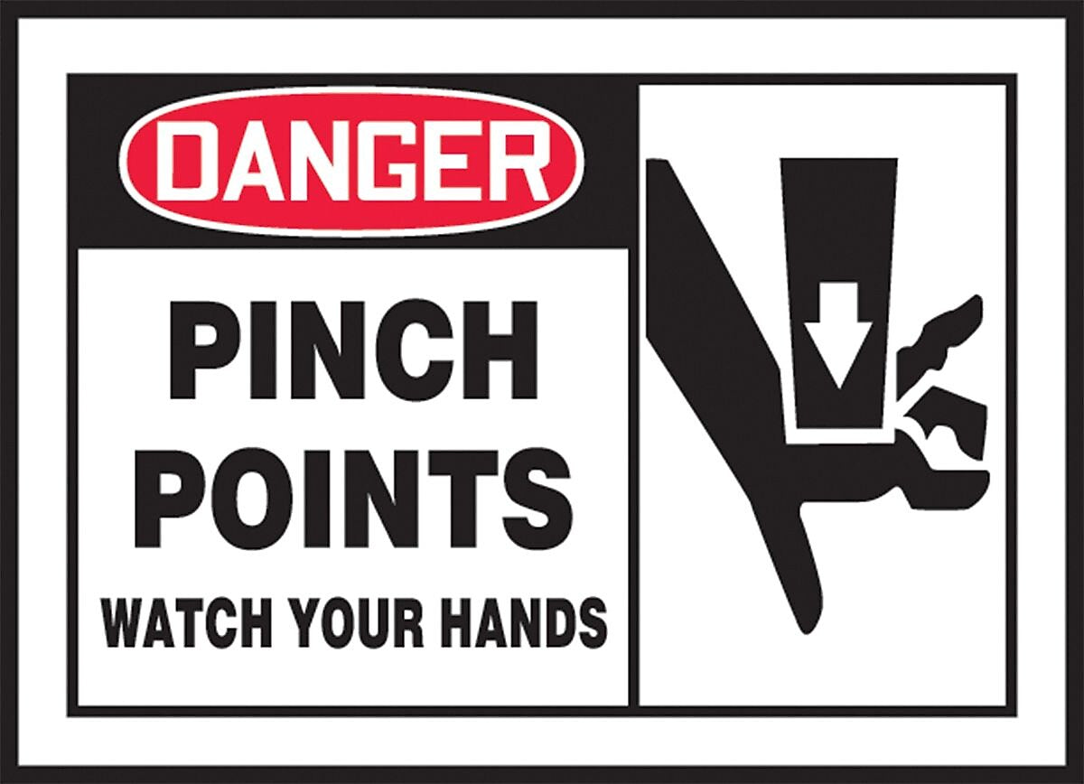 Accuform Safety Label, DANGER PINCH POINTS WATCH YOUR HANDS, 3 1/2" x 5", Adhesive Vinyl, 5/Pack (LEQM017VSP)