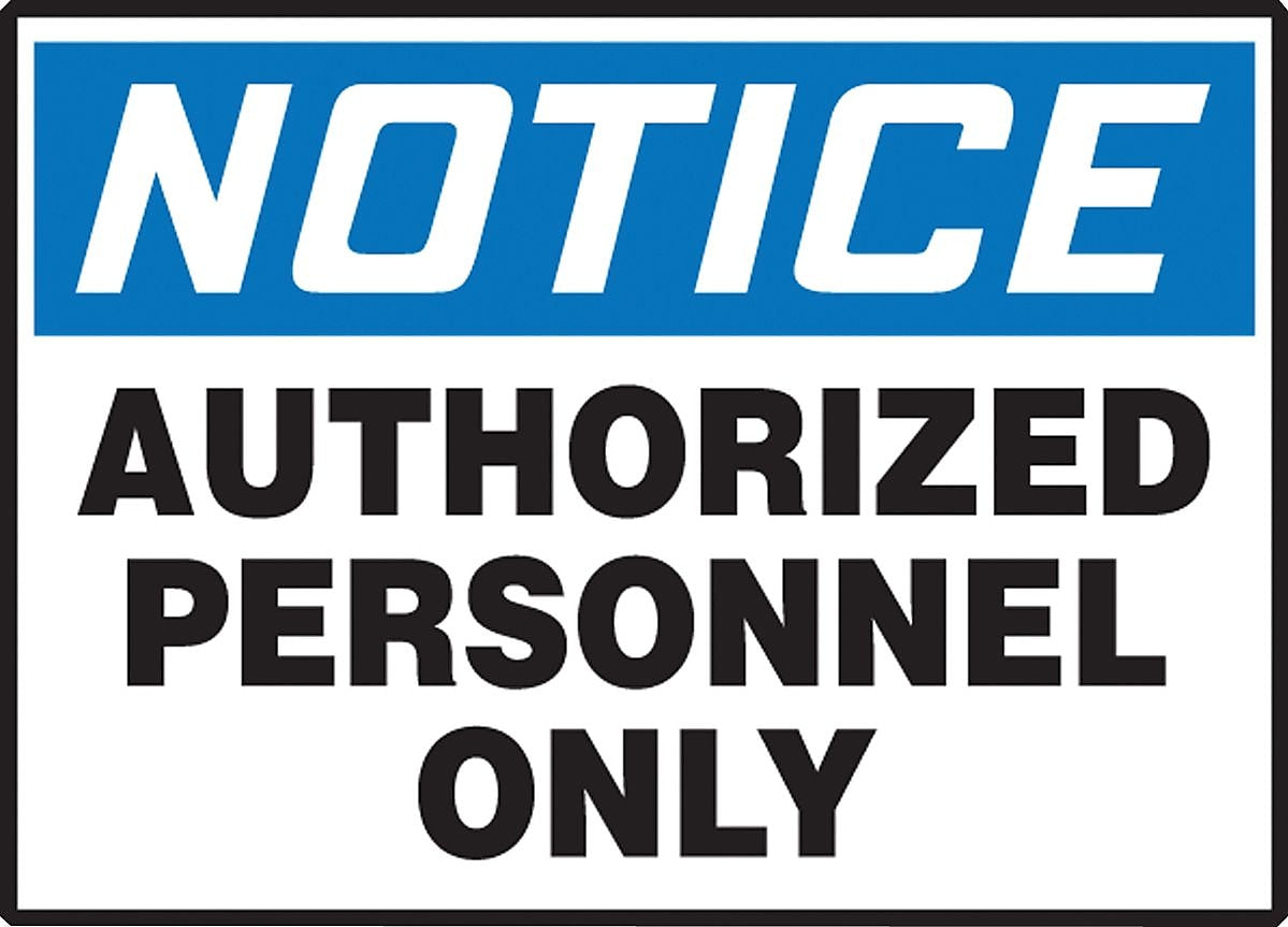 Accuform Signs Safety Label, NOTICE AUTHORIZED PERSONNEL ONLY, 3 1/2" x 5", Adhesive Vinyl, 5/Pack