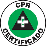 Accuform Signs Hard Hat/Helmet Decal, CPR CERTIFICADO, 2 1/4", Adhesive Vinyl, 10/Pack