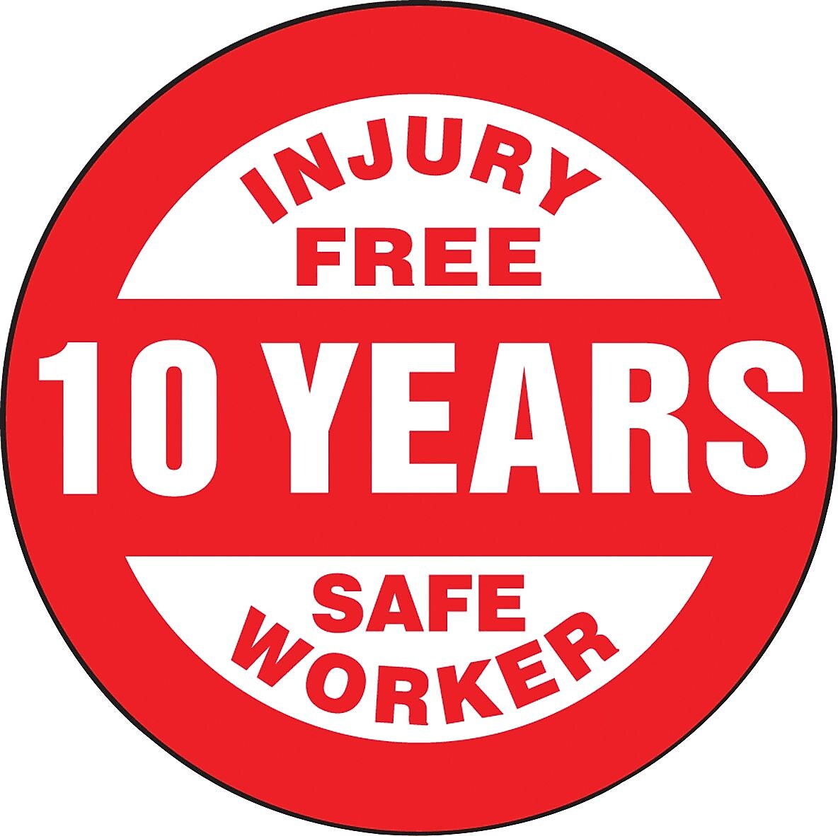 Accuform Hard Hat/Helmet Decal, INJURY FREE SAFE WORKER-10 YEARS, 2¼", Adhesive Vinyl, 10/Pack (LHTL365)