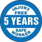 Accuform Hard Hat/Helmet Decal, INJURY FREE SAFE WORKER - 5 YEARS, 2¼", Adhesive Vinyl, 10/Pack (LHTL363)