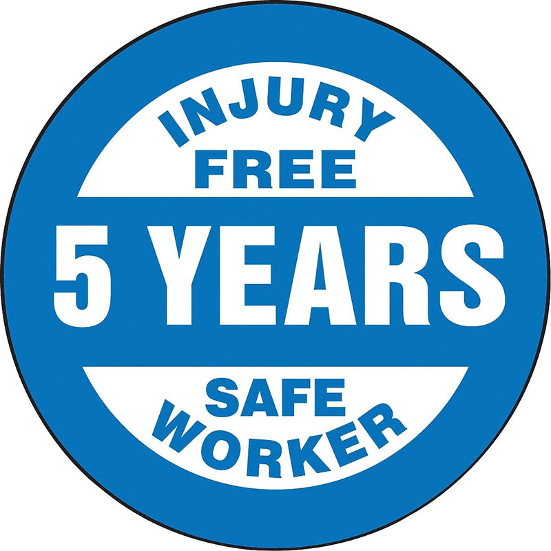 Accuform Hard Hat/Helmet Decal, INJURY FREE SAFE WORKER - 5 YEARS, 2¼", Adhesive Vinyl, 10/Pack (LHTL363)