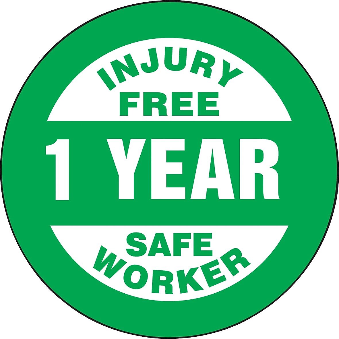 Accuform Hard Hat/Helmet Decal, INJURY FREE SAFE WORKER - 1 YEAR, 2¼", Adhesive Vinyl, 10/Pack (LHTL361)
