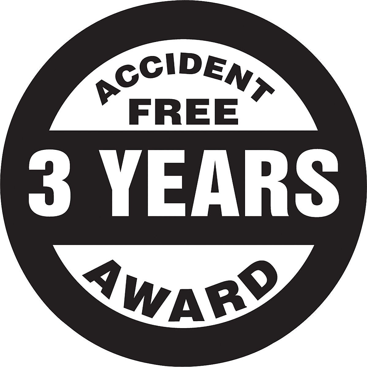 Accuform Hard Hat/Helmet Decal, ACCIDENT FREE AWARD - 3 YEARS, 2¼", Adhesive Vinyl, 10/Pack (LHTL374)