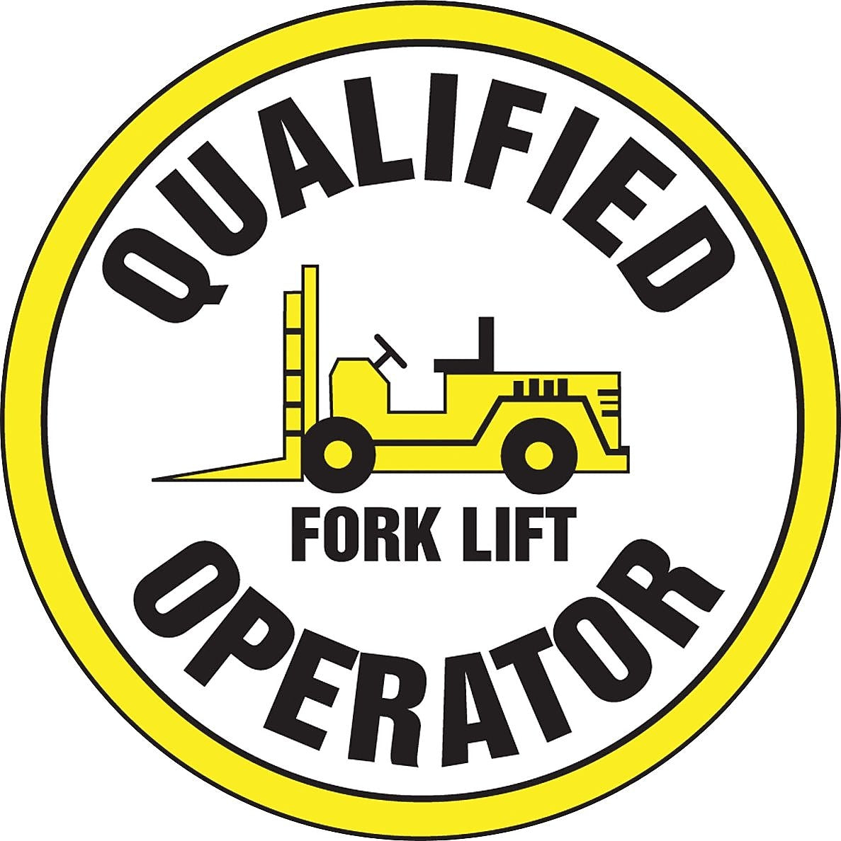Accuform Hard Hat/Helmet Decal, QUALIFIED FORK LIFT OPERATOR, 2 1/4", Adhesive Vinyl, 10/Pack (LHTL340)