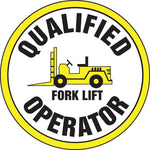 Accuform Hard Hat/Helmet Decal, QUALIFIED FORK LIFT OPERATOR, 2 1/4", Adhesive Vinyl, 10/Pack (LHTL340)