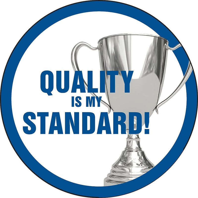 ACCUFORM SIGNS® Hard Hat/Helmet Decal, QUALITY IS MY STANDARD!, 2¼", Adhesive Vinyl, 10/Pk