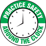 Accuform Hard Hat/Helmet Decal, PRACTICE SAFETY AROUND THE CLOCK, 2 1/4", Adhesive Vinyl, 10/Pack (LHTL308)