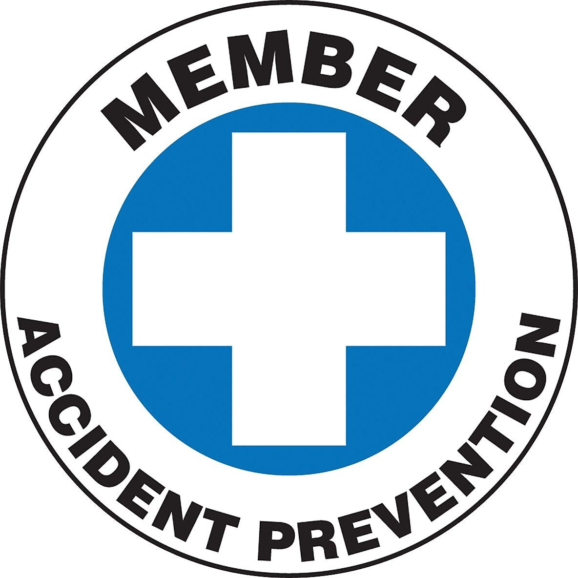 ACCUFORM SIGNS® Hard Hat/Helmet Decal, MEMBER ACCIDENT PREVENTION, 2¼", Adhesive Vinyl, 10/Pk