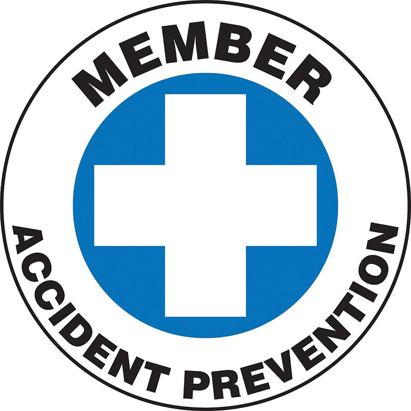 ACCUFORM SIGNS® Hard Hat/Helmet Decal, MEMBER ACCIDENT PREVENTION, 2¼", Adhesive Vinyl, 10/Pk