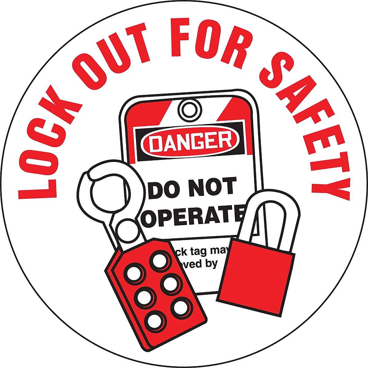 Accuform Hard Hat/Helmet Decal, LOCK OUT FOR SAFETY, 2 1/4", Adhesive Vinyl, 10/Pack (LHTL134)