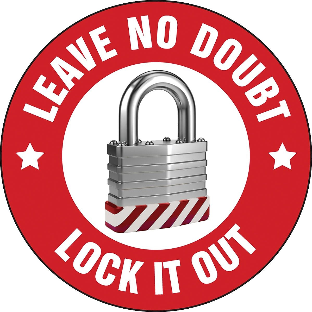 Accuform Hard Hat/Helmet Decal, LEAVE NO DOUBT LOCK IT OUT, 2 1/4", Adhesive Vinyl, 10/Pack (LHTL128)