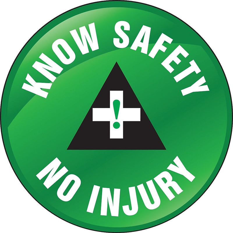 Accuform Hard Hat/Helmet Decal, KNOW SAFETY NO INJURY, 2¼", Adhesive Vinyl, 10/Pack (LHTL126)
