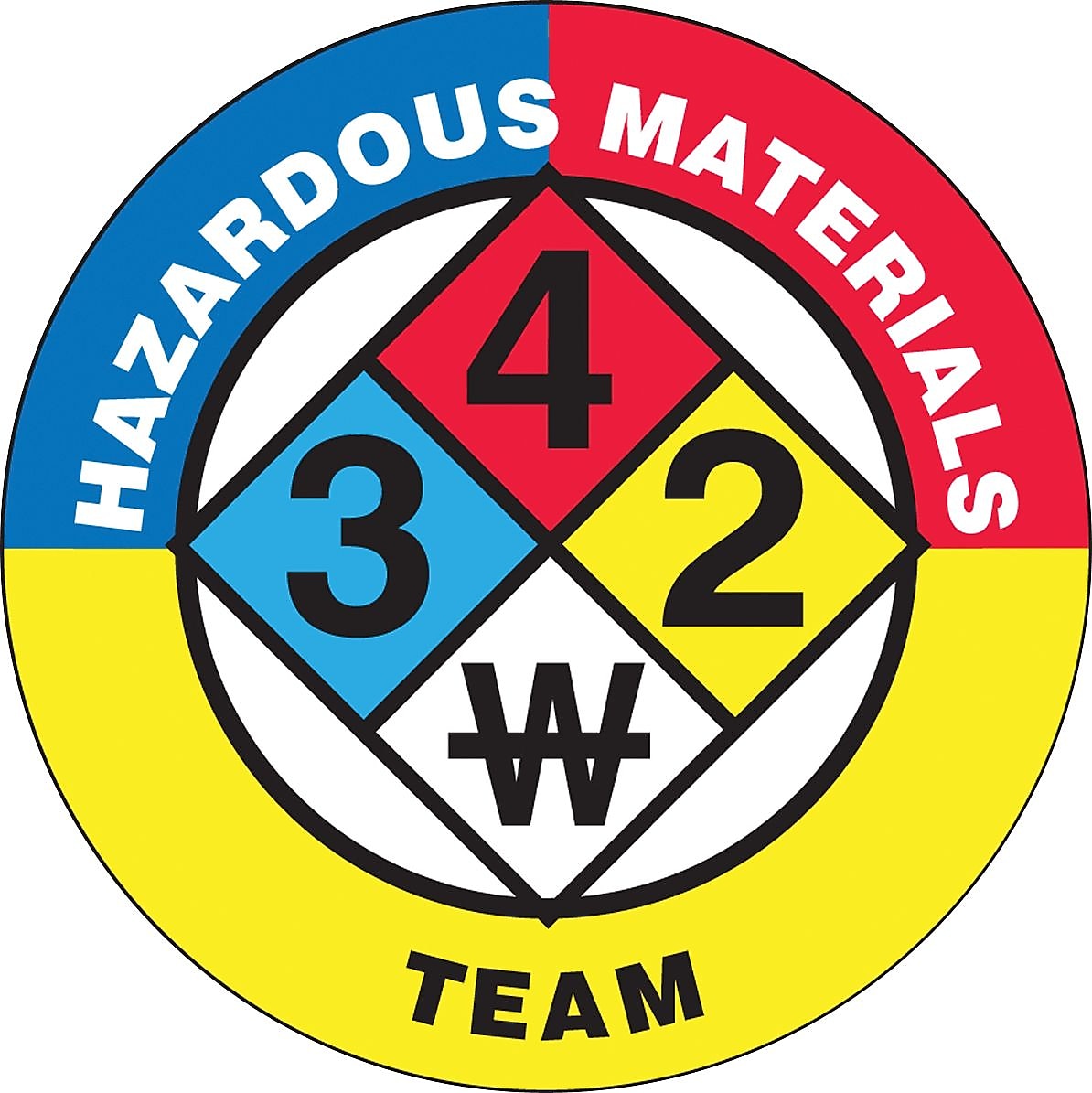 Accuform Hard Hat/Helmet Decal, HAZARDOUS MATERIALS TEAM, 2 1/4", Adhesive Vinyl, 10/Pack (LHTL130)
