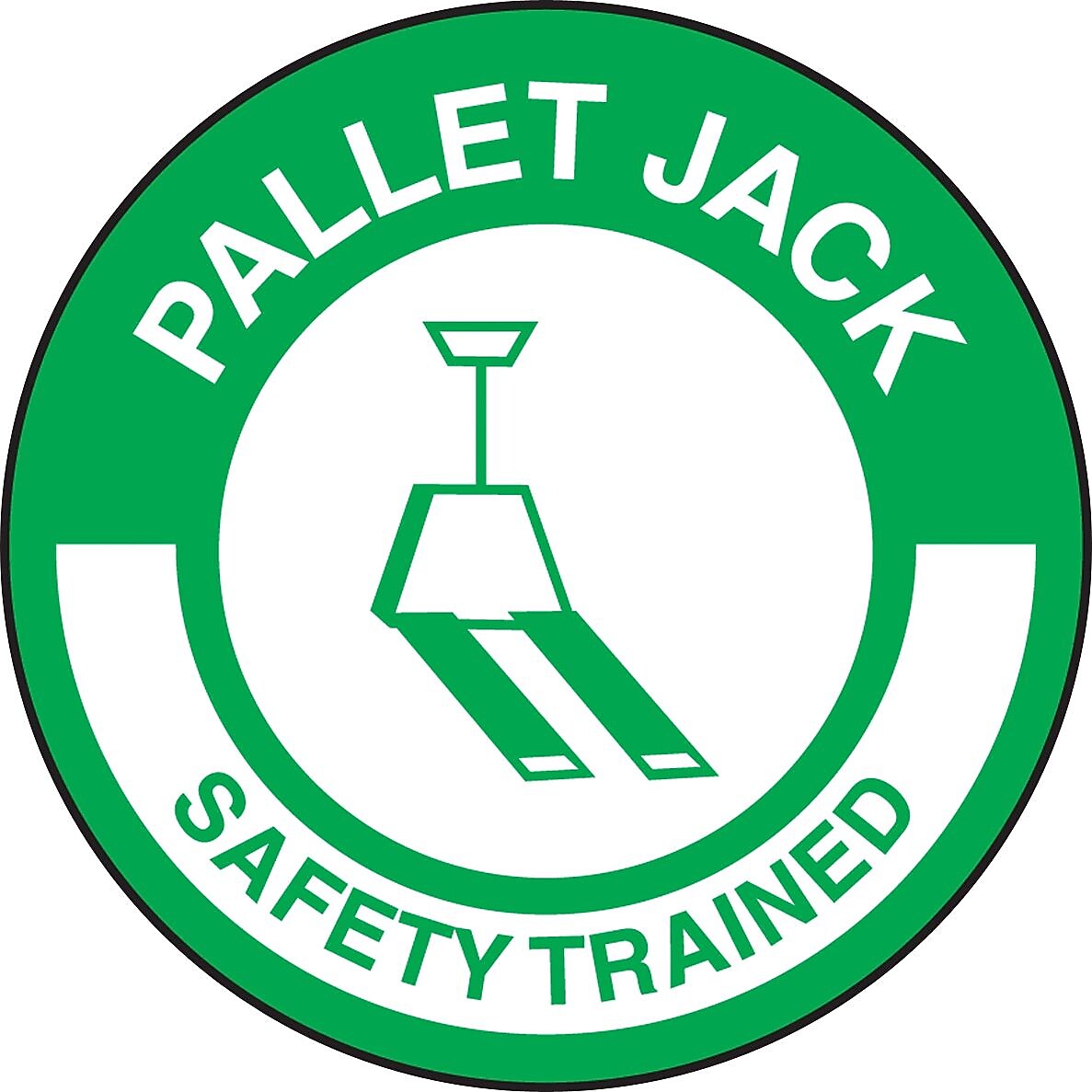 Accuform Hard Hat/Helmet Decal, PALLET JACK SAFETY TRAINED, 2 1/4", Adhesive Vinyl, 10/Pack (LHTL338)