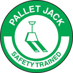 Accuform Hard Hat/Helmet Decal, PALLET JACK SAFETY TRAINED, 2 1/4", Adhesive Vinyl, 10/Pack (LHTL338)