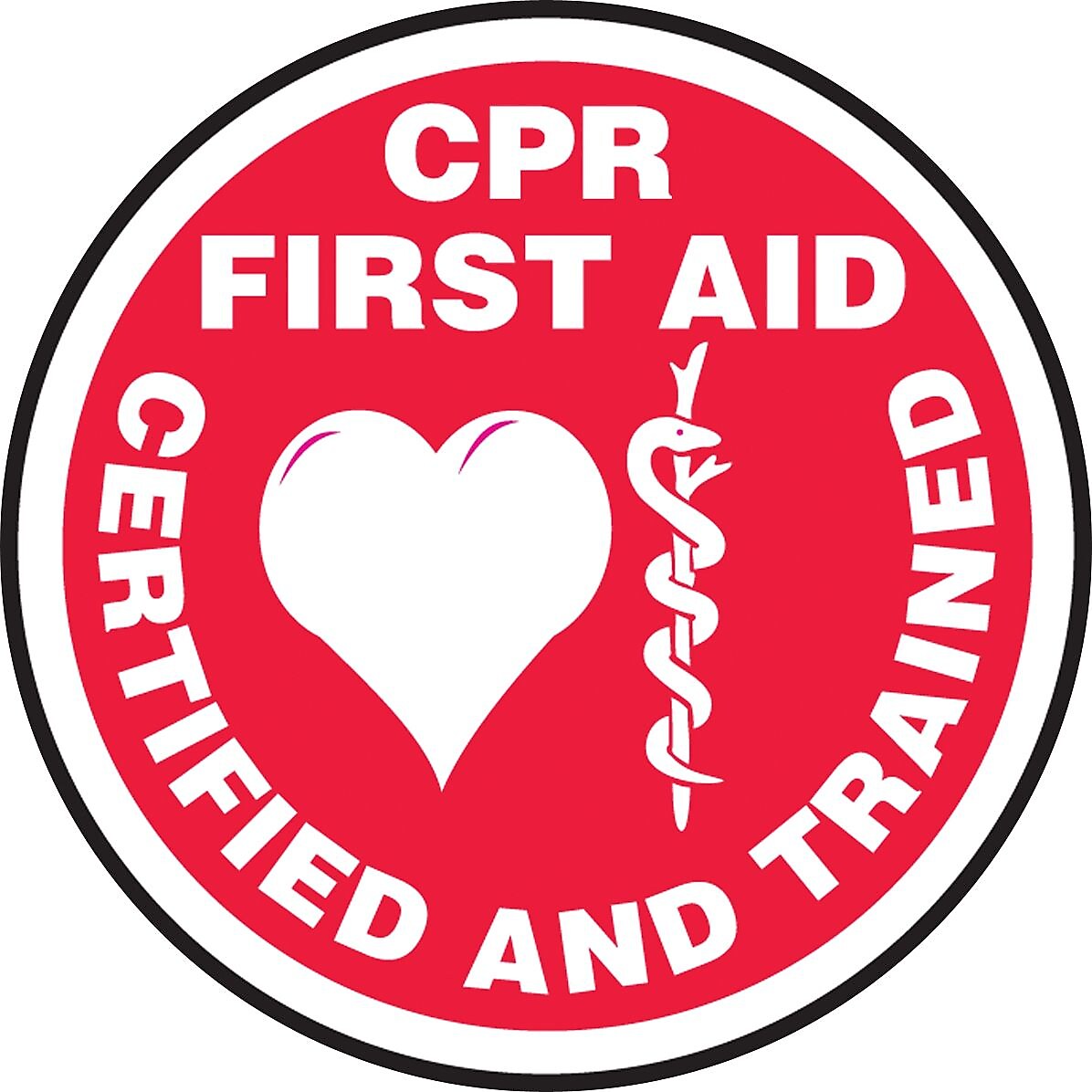 Accuform Hard Hat/Helmet Decal, CPR FIRST AID CERTIFIED & TRAINED, 2 1/4", Adhesive Vinyl, 10/Pack (LHTL348)