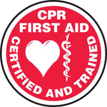 Accuform Hard Hat/Helmet Decal, CPR FIRST AID CERTIFIED & TRAINED, 2 1/4", Adhesive Vinyl, 10/Pack (LHTL348)