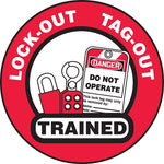 Accuform Hard Hat/Helmet Decal, LOCK-OUT TAG-OUT TRAINED, 2 1/4", Adhesive Vinyl, 10/Pack (LHTL344)