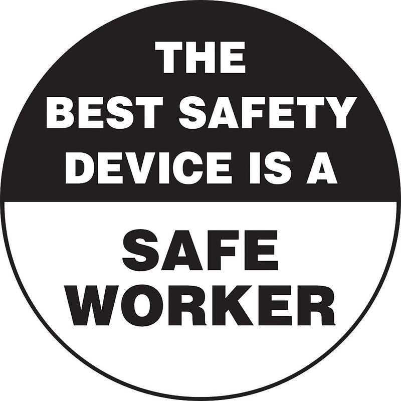 Accuform Hard Hat/Helmet Decal, THE BEST SAFETY DEVICE IS A SAFE WORKER, 2 1/4", Vinyl, 10/Pack (LHTL187)