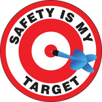 Accuform Hard Hat/Helmet Decal, SAFETY IS MY TARGET, 2 1/4", Adhesive Vinyl, 10/Pack (LHTL206)
